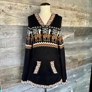 Andes Import Alpaca Peruvian Knit Pullover Sweater Kangaroo Pocket Hood Soft S/M